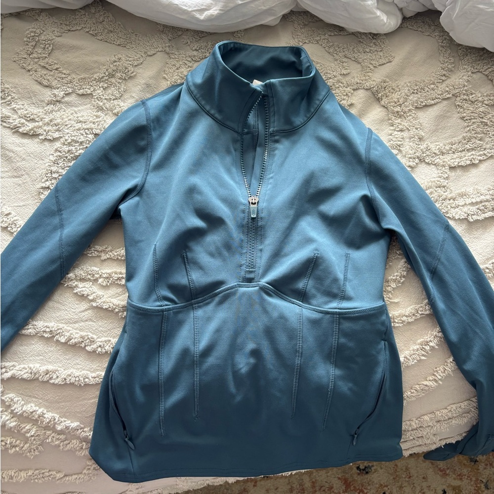 Fp Movement half zip in teal with slit for running watch